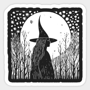 Linocut Witch Sticker